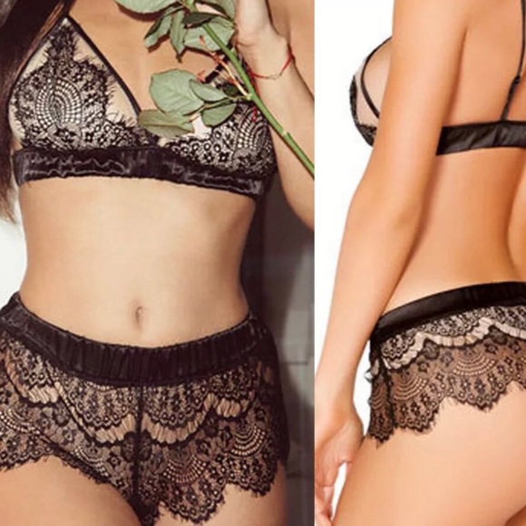 Sheer Black Lingerie Bralette & Panty Set - Picture 3 of 5